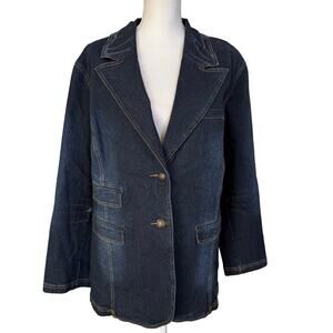 DG2 by Diane Gilman Denim Blazer Jacket Size 2X Cotton Blend Blue Jean NWT